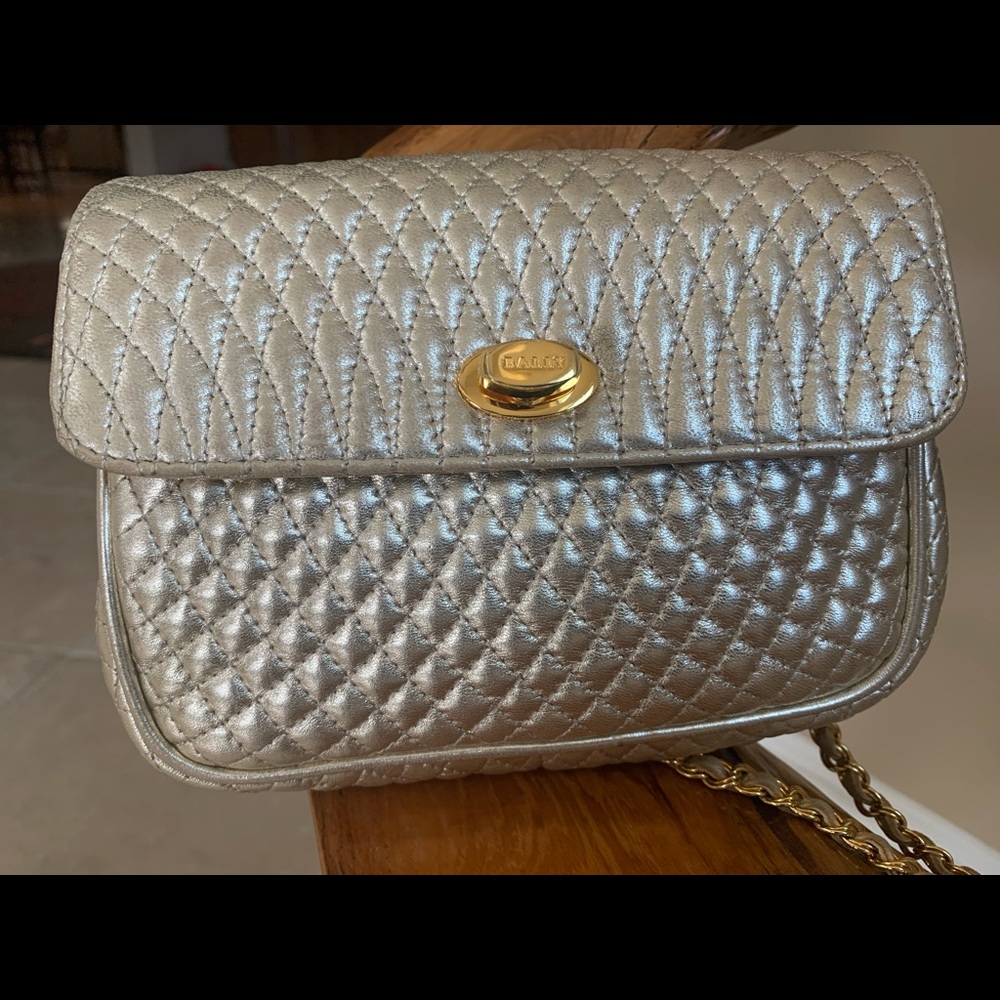 Bally Mini Vintage Quilted Chain Strap Gold Leather Crossbody